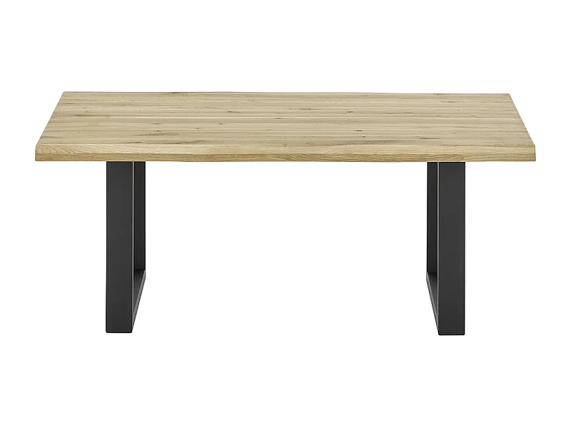 Table basse en bois coloris chêne massif, pieds en métal coloris noir - longueur 110 x hauteur 45 x profondeur 70 cm