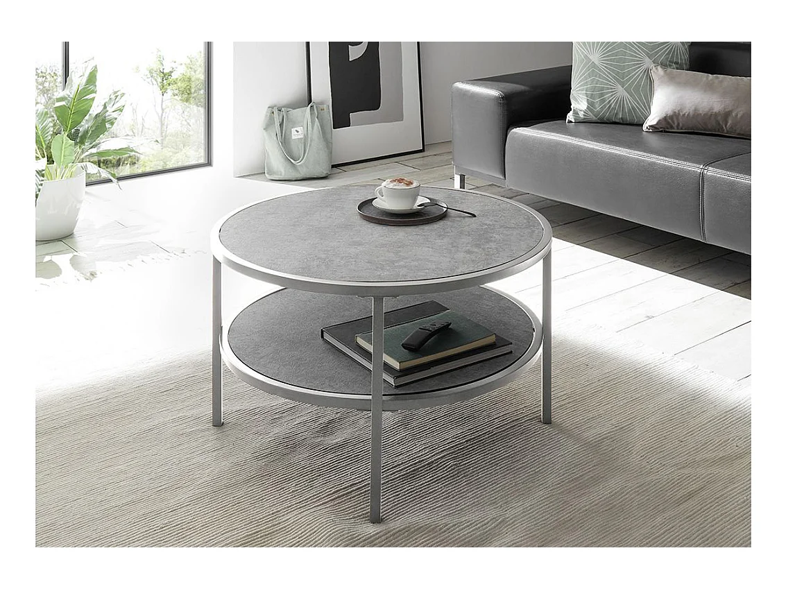 Table basse ronde en céramique et métal - diamètre 75 x Hauteur 45 cm