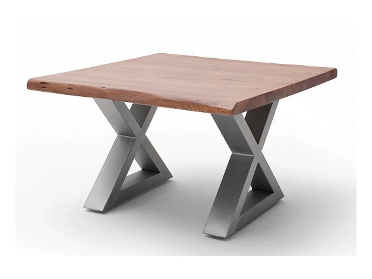 Table basse en bois d'acacia massif noyer / acier inoxydable - L.75 x H.45 x P.75 cm