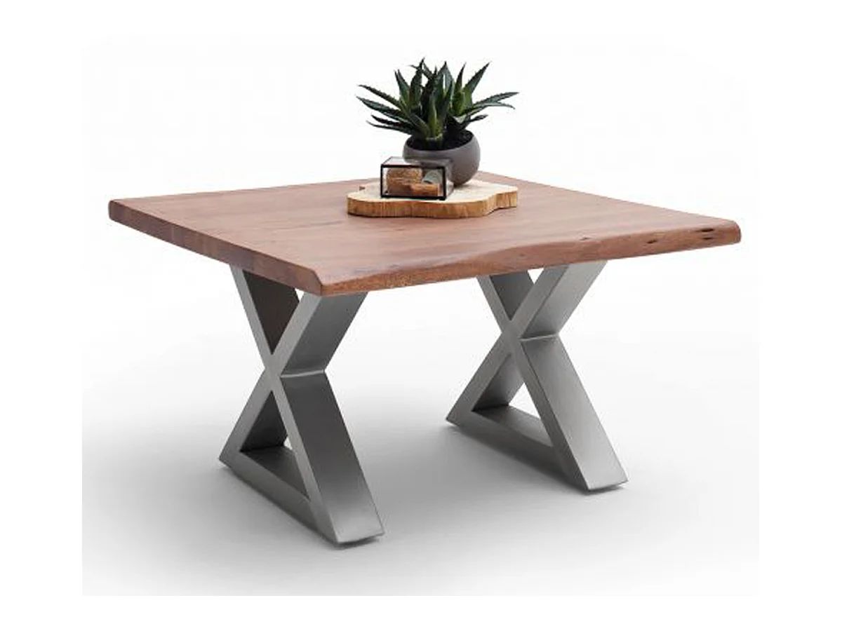 Table basse en bois d'acacia massif noyer / acier inoxydable - L.75 x H.45 x P.75 cm