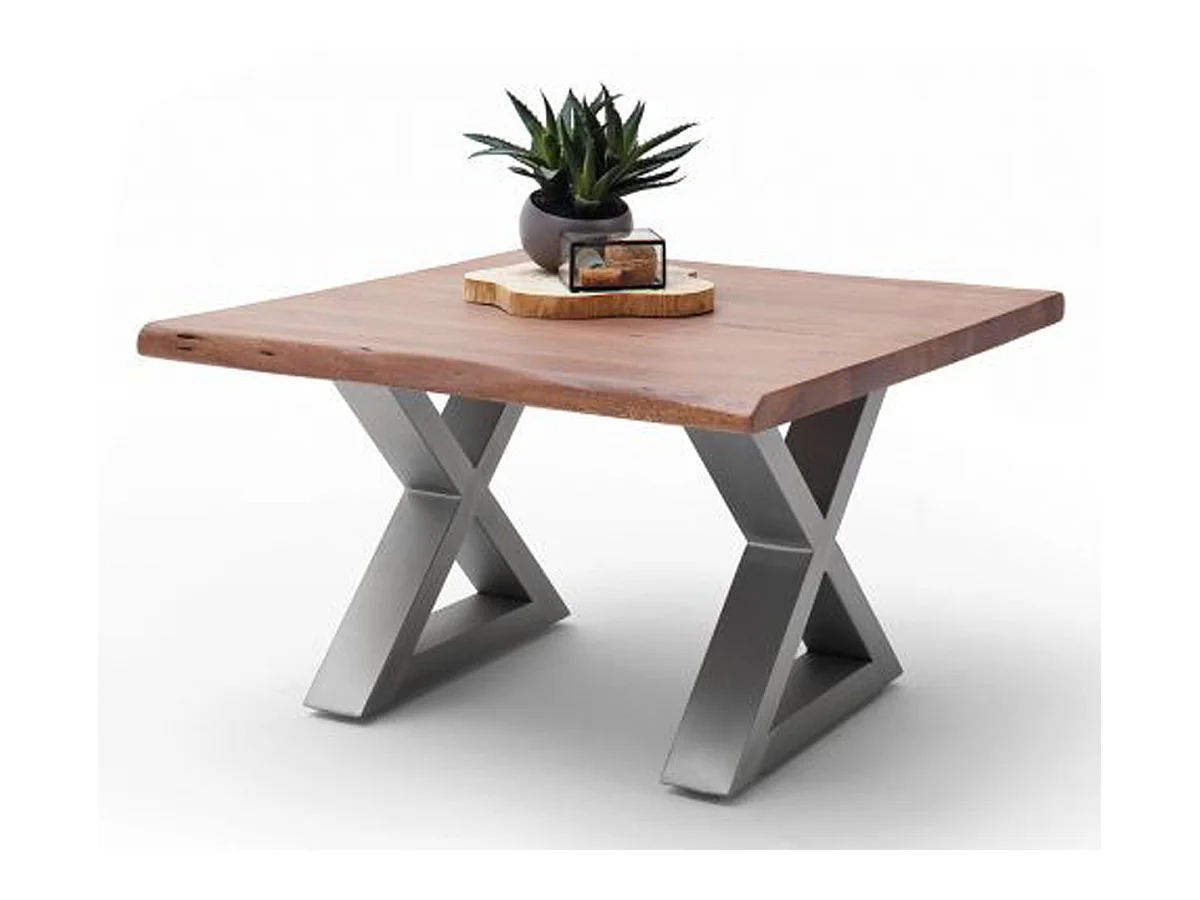 Table basse en bois d'acacia massif noyer / acier inoxydable - L.75 x H.45 x P.75 cm