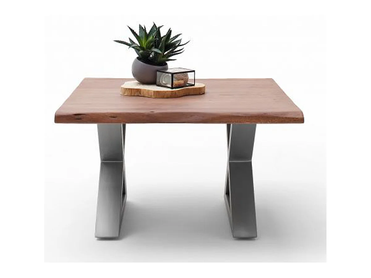 Table basse en bois d'acacia massif noyer / acier inoxydable - L.75 x H.45 x P.75 cm