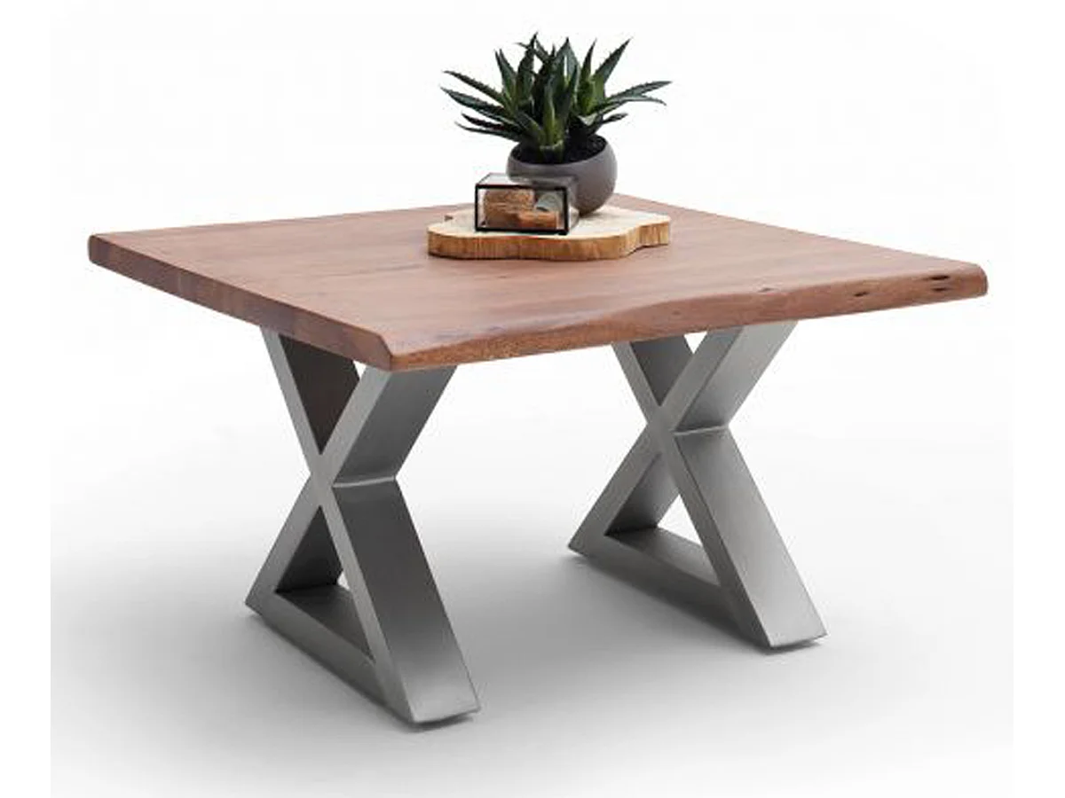 Table basse en bois d'acacia massif noyer / acier inoxydable - L.75 x H.45 x P.75 cm