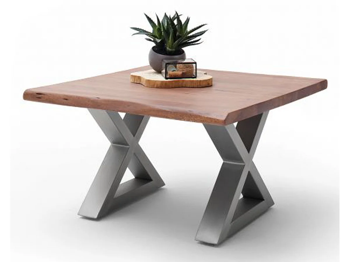 Table basse en bois d'acacia massif noyer / acier inoxydable - L.75 x H.45 x P.75 cm