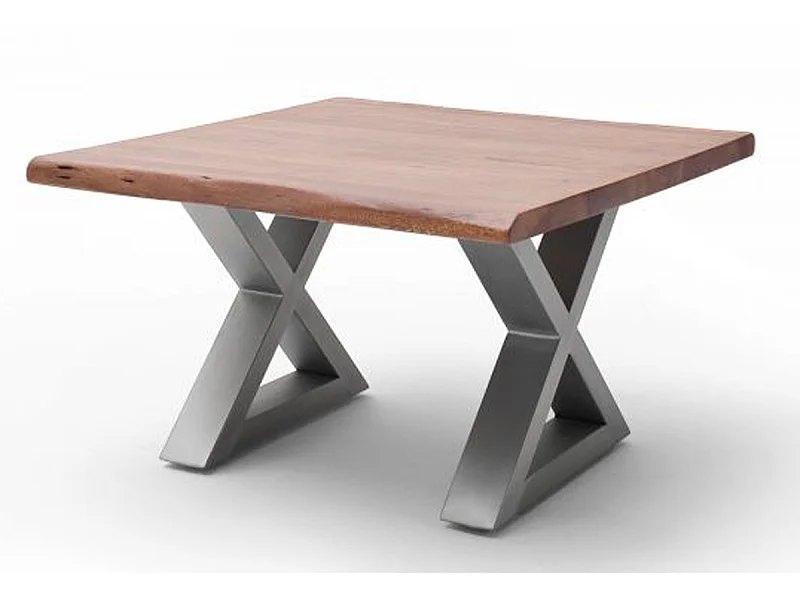 Table basse en bois d'acacia massif noyer / acier inoxydable - L.75 x H.45 x P.75 cm