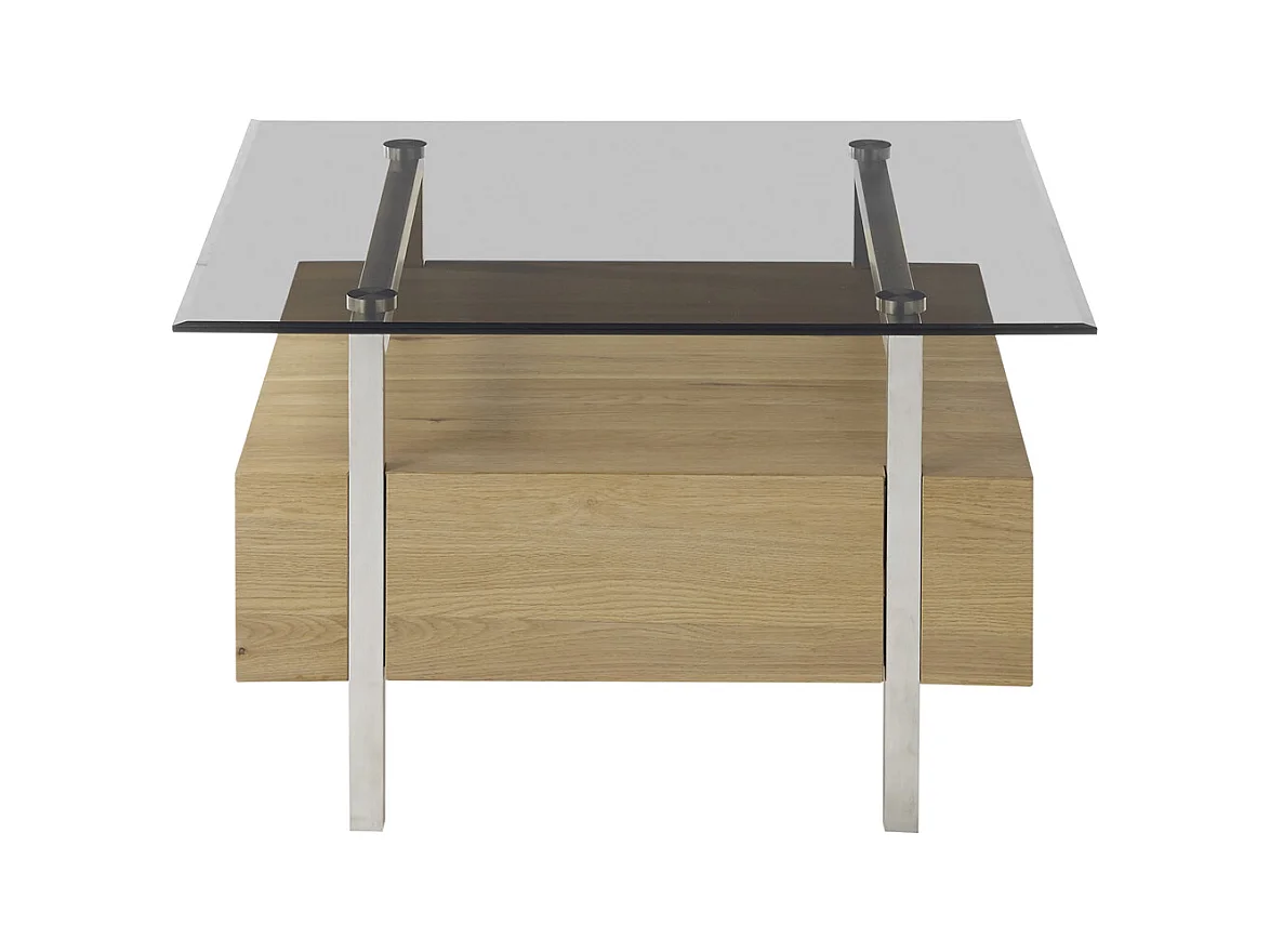 Table basse coloris chêne en verre / bois - Longueur 80 x hauteur 45 x profondeur 80 cm