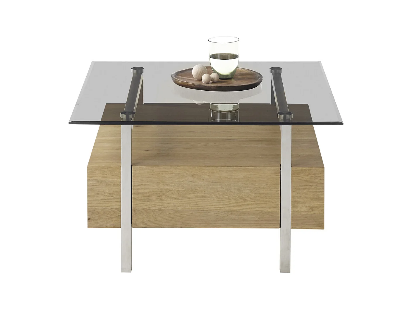 Table basse coloris chêne en verre / bois - Longueur 80 x hauteur 45 x profondeur 80 cm