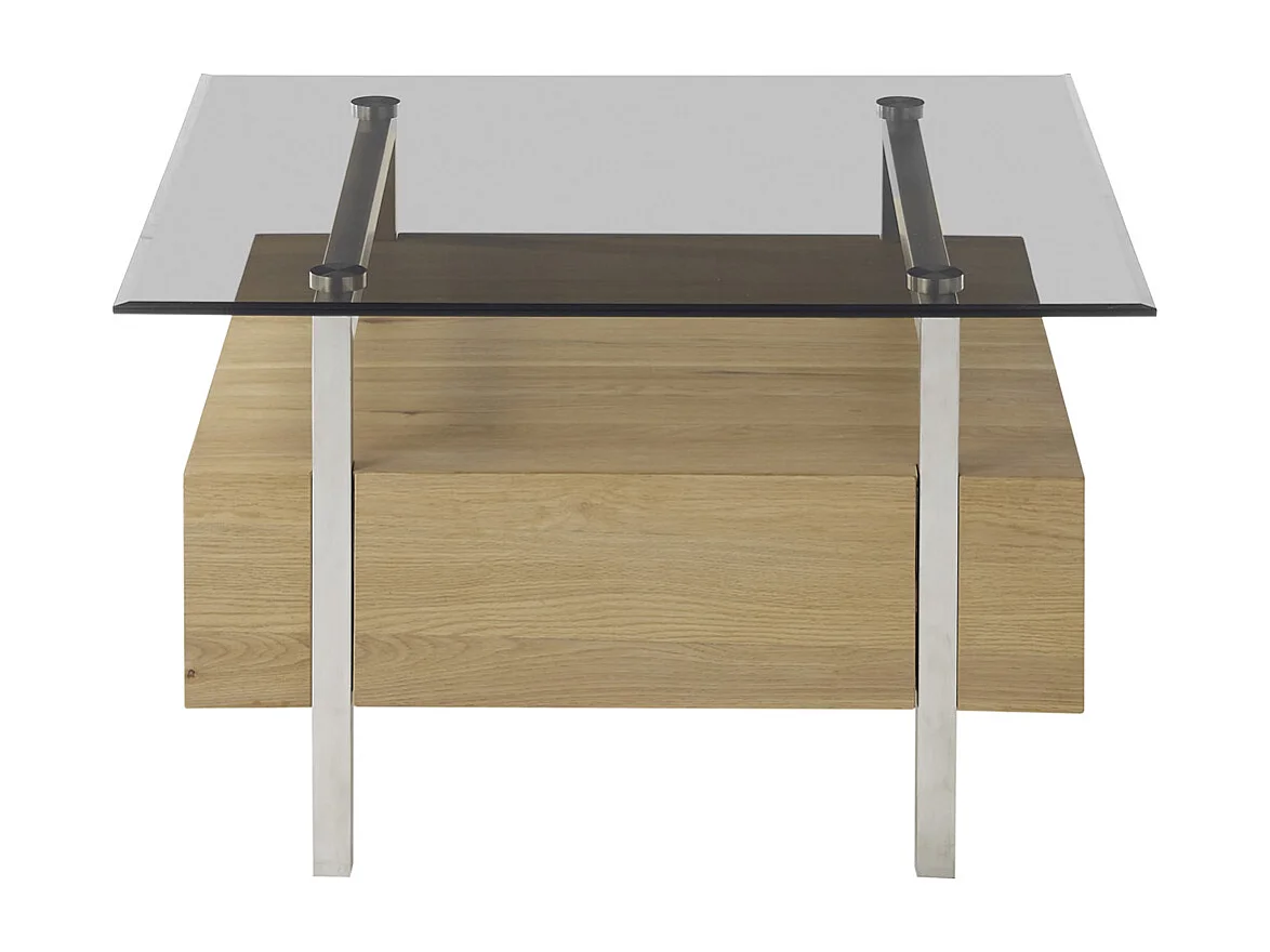 Table basse coloris chêne en verre / bois - Longueur 80 x hauteur 45 x profondeur 80 cm
