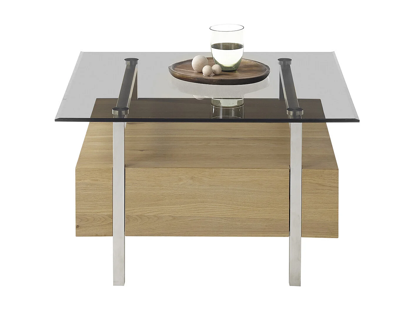 Table basse coloris chêne en verre / bois - Longueur 80 x hauteur 45 x profondeur 80 cm