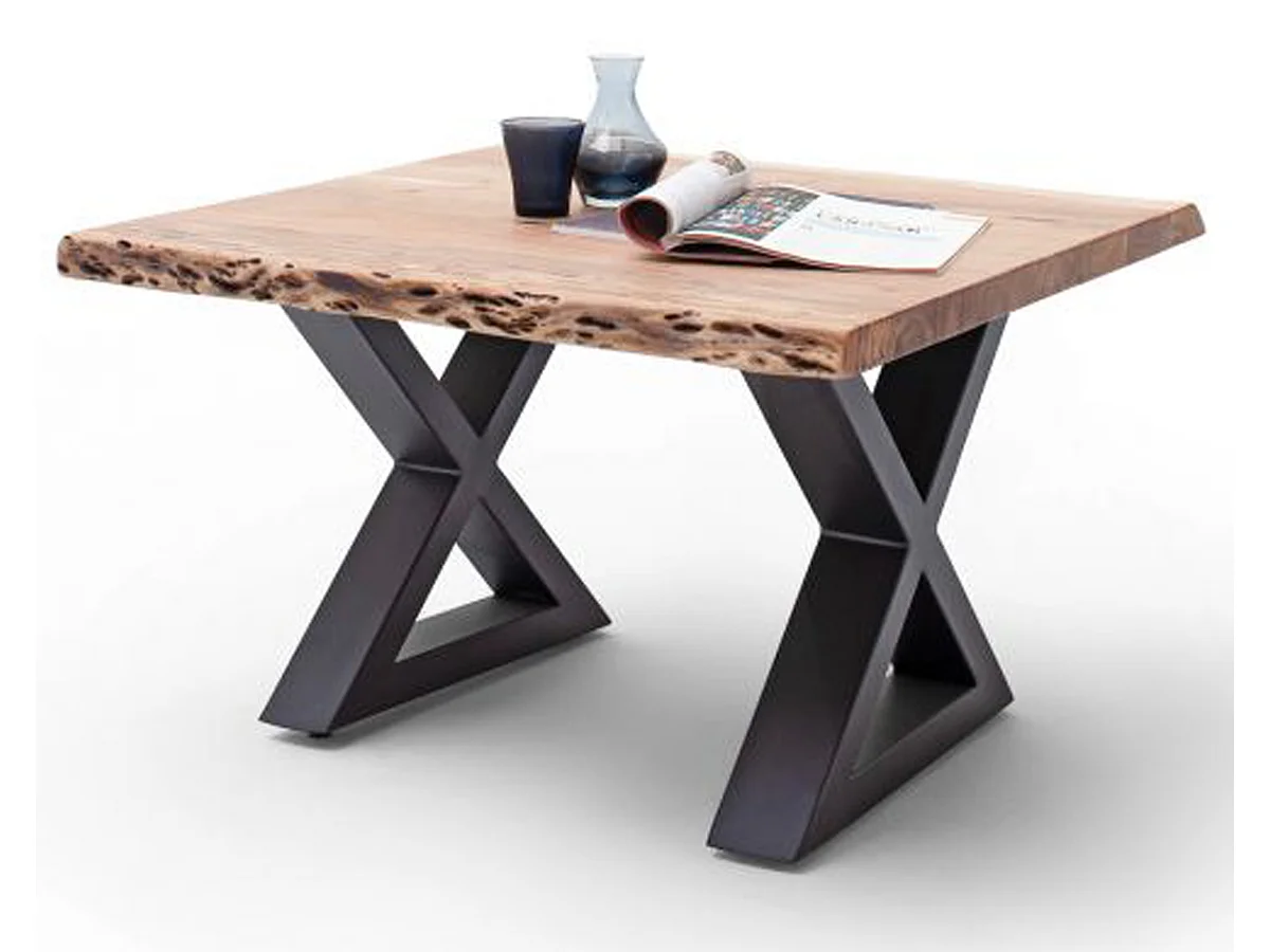 Table basse en bois d'acacia massif naturel / acier anthracite - L.75 x H.45 x P.75 cm