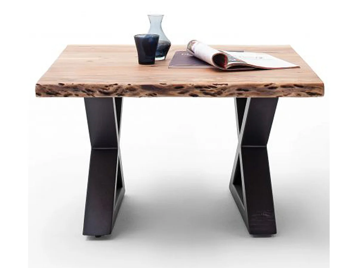 Table basse en bois d'acacia massif naturel / acier anthracite - L.75 x H.45 x P.75 cm