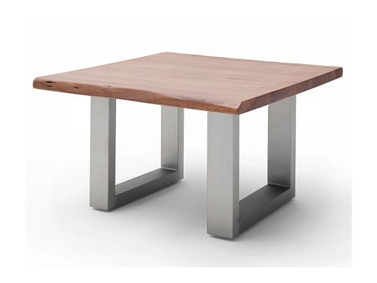 Table basse en bois d'acacia massif noyer et acier inoxydable - L.75 x H.45 x P.75 cm