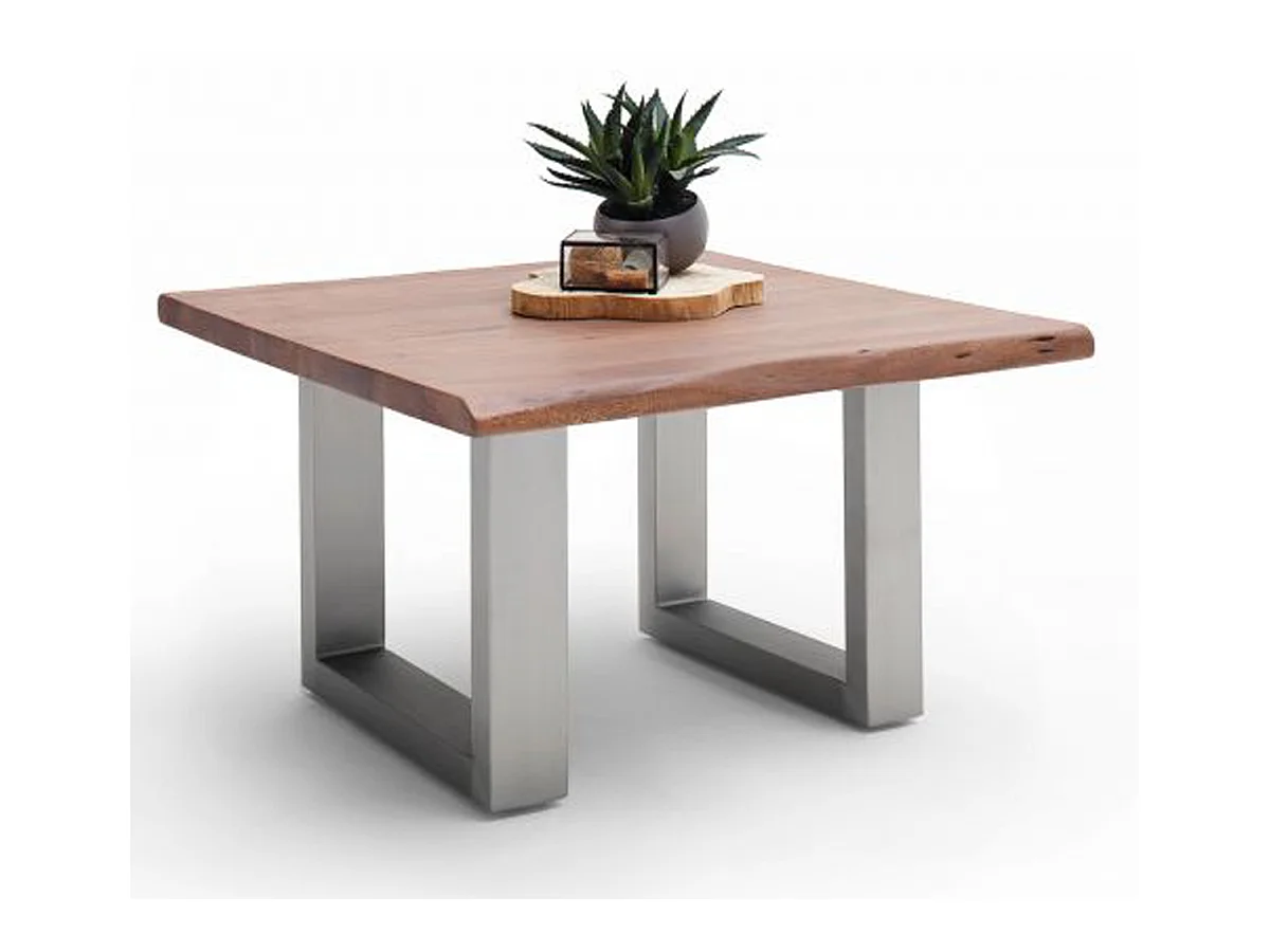 Table basse en bois d'acacia massif noyer et acier inoxydable - L.75 x H.45 x P.75 cm