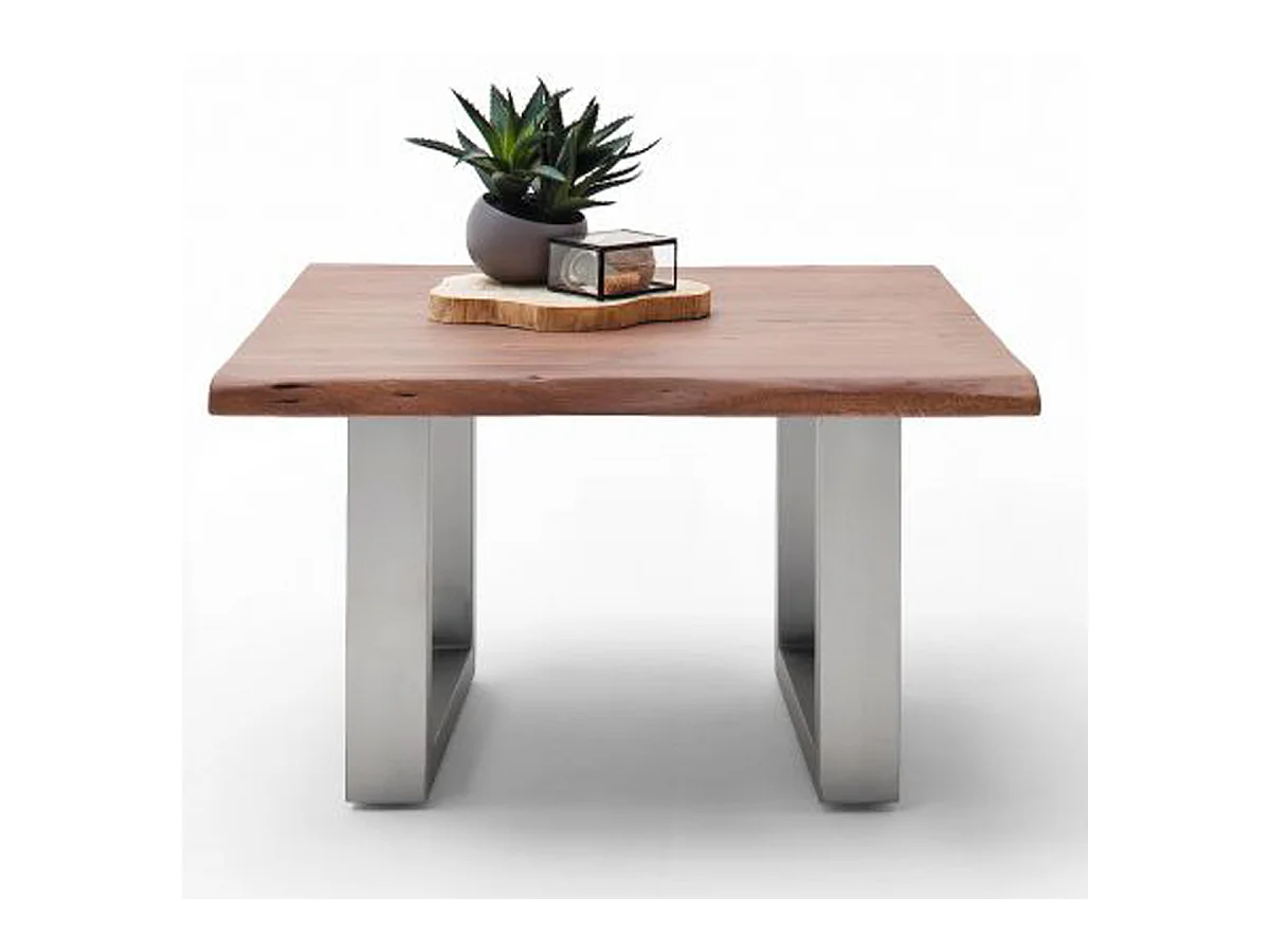 Table basse en bois d'acacia massif noyer et acier inoxydable - L.75 x H.45 x P.75 cm