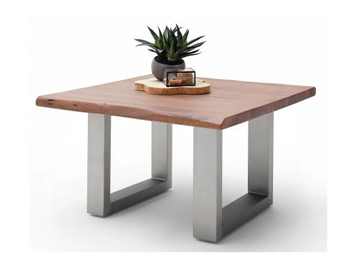 Table basse en bois d'acacia massif noyer et acier inoxydable - L.75 x H.45 x P.75 cm