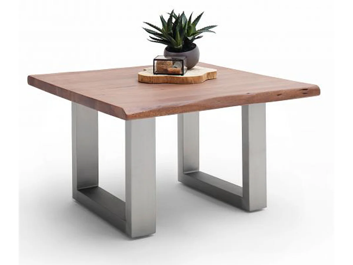 Table basse en bois d'acacia massif noyer et acier inoxydable - L.75 x H.45 x P.75 cm