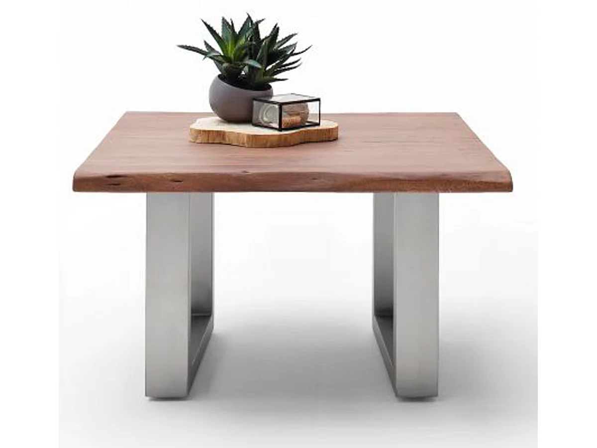 Table basse en bois d'acacia massif noyer et acier inoxydable - L.75 x H.45 x P.75 cm