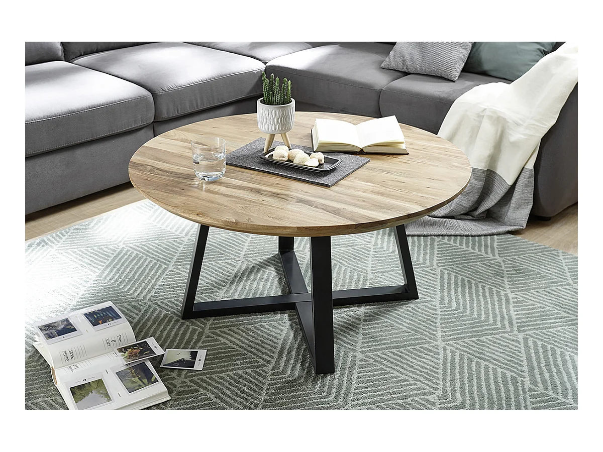 Table basse ronde en bois d'acacia massif- diamètre 90 x Hauteur 45 cm
