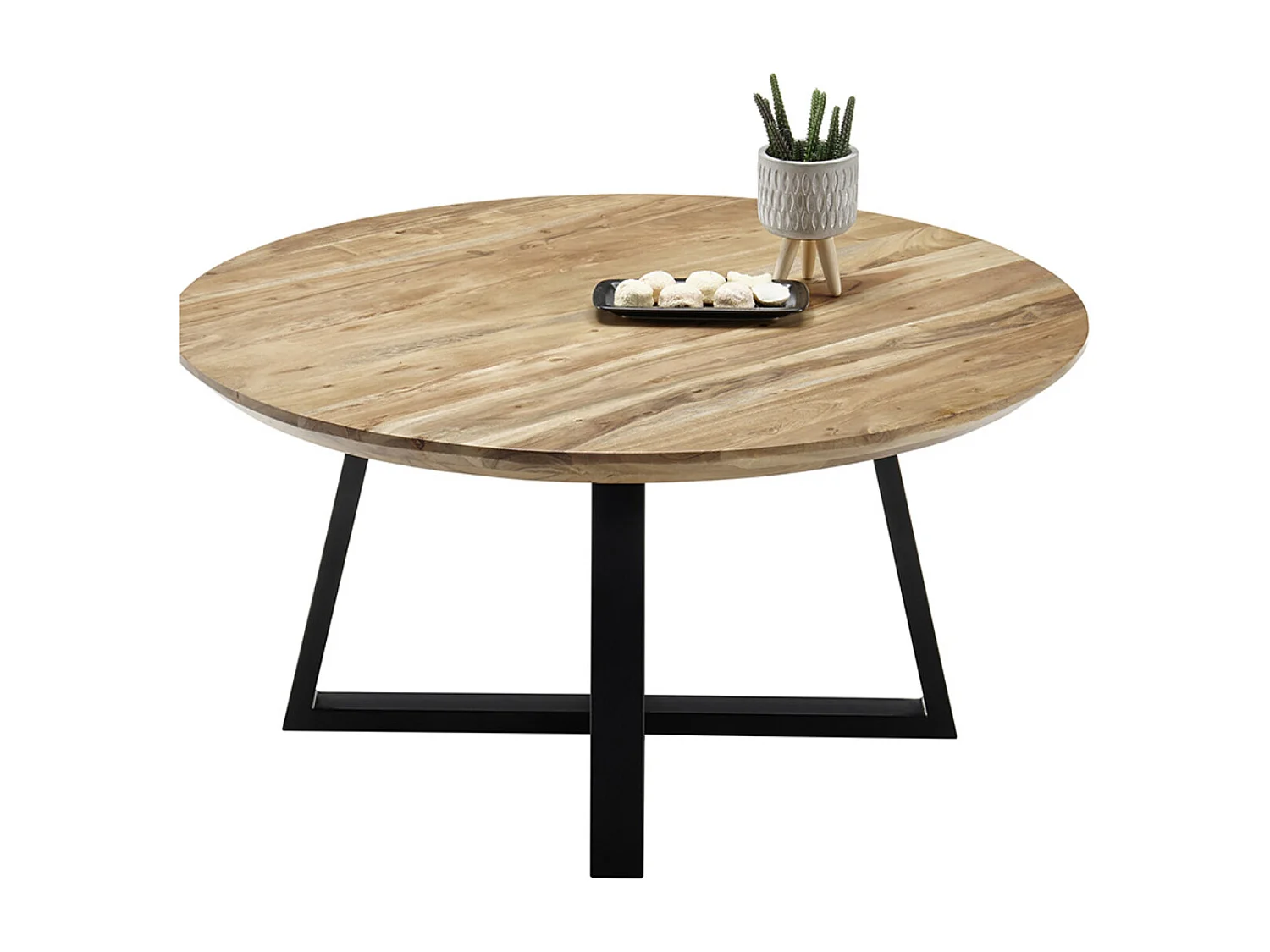 Table basse ronde en bois d'acacia massif- diamètre 90 x Hauteur 45 cm