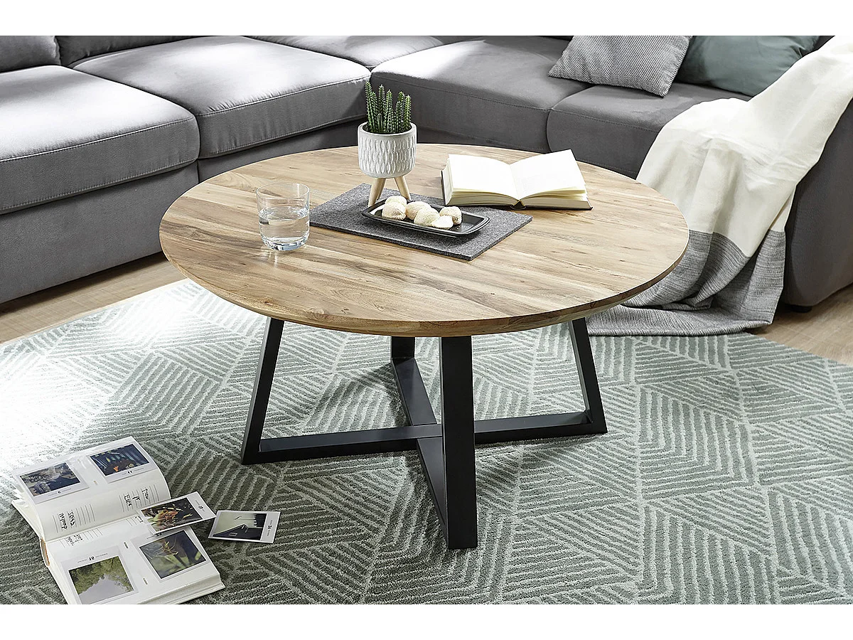 Table basse ronde en bois d'acacia massif- diamètre 90 x Hauteur 45 cm