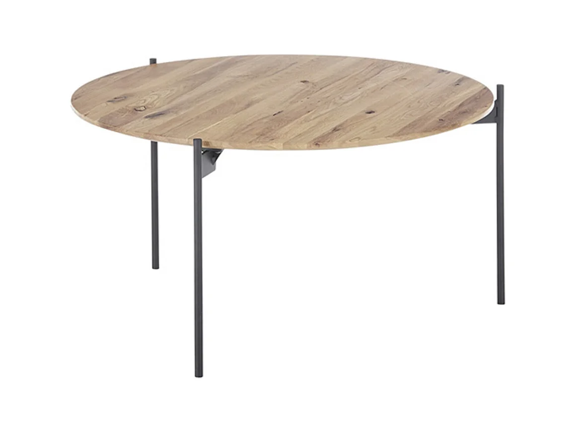Table basse en bois coloris chêne massif, pieds en métal noir - Longueur 74 x Hauteur 38 x Profondeur 74 cm