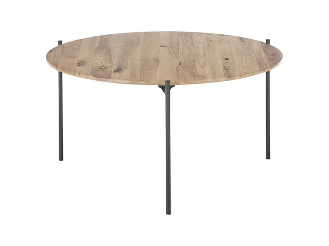 Table basse en bois coloris chêne massif, pieds en métal noir - Longueur 74 x Hauteur 38 x Profondeur 74 cm