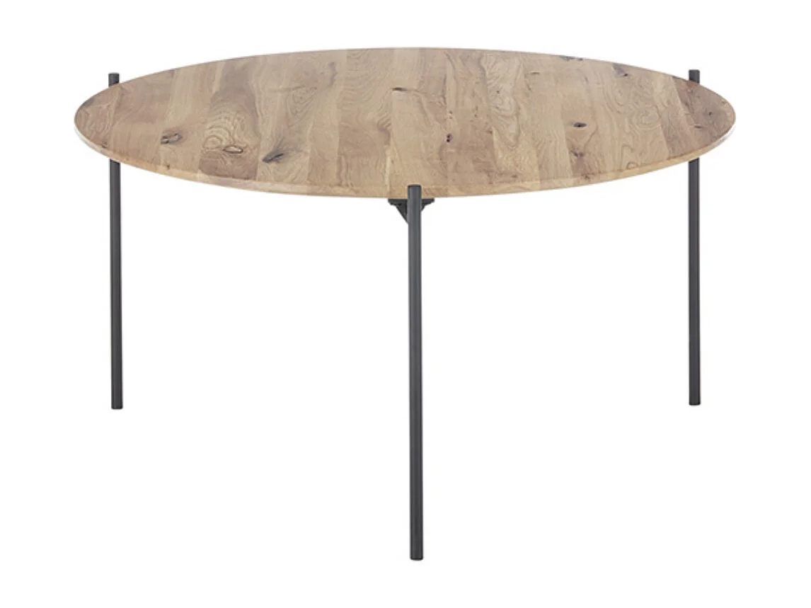 Table basse en bois coloris chêne massif, pieds en métal noir - Longueur 74 x Hauteur 38 x Profondeur 74 cm