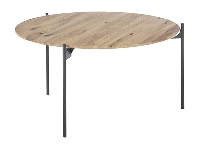 Table basse en bois coloris chêne massif, pieds en métal noir - Longueur 74 x Hauteur 38 x Profondeur 74 cm