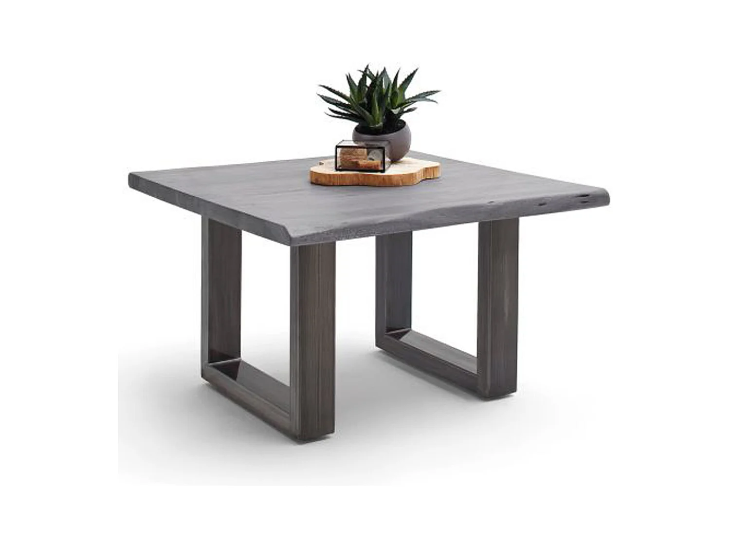 Table basse en bois d'acacia massif gris et acier antique - L.75 x H.45 x P.75 cm