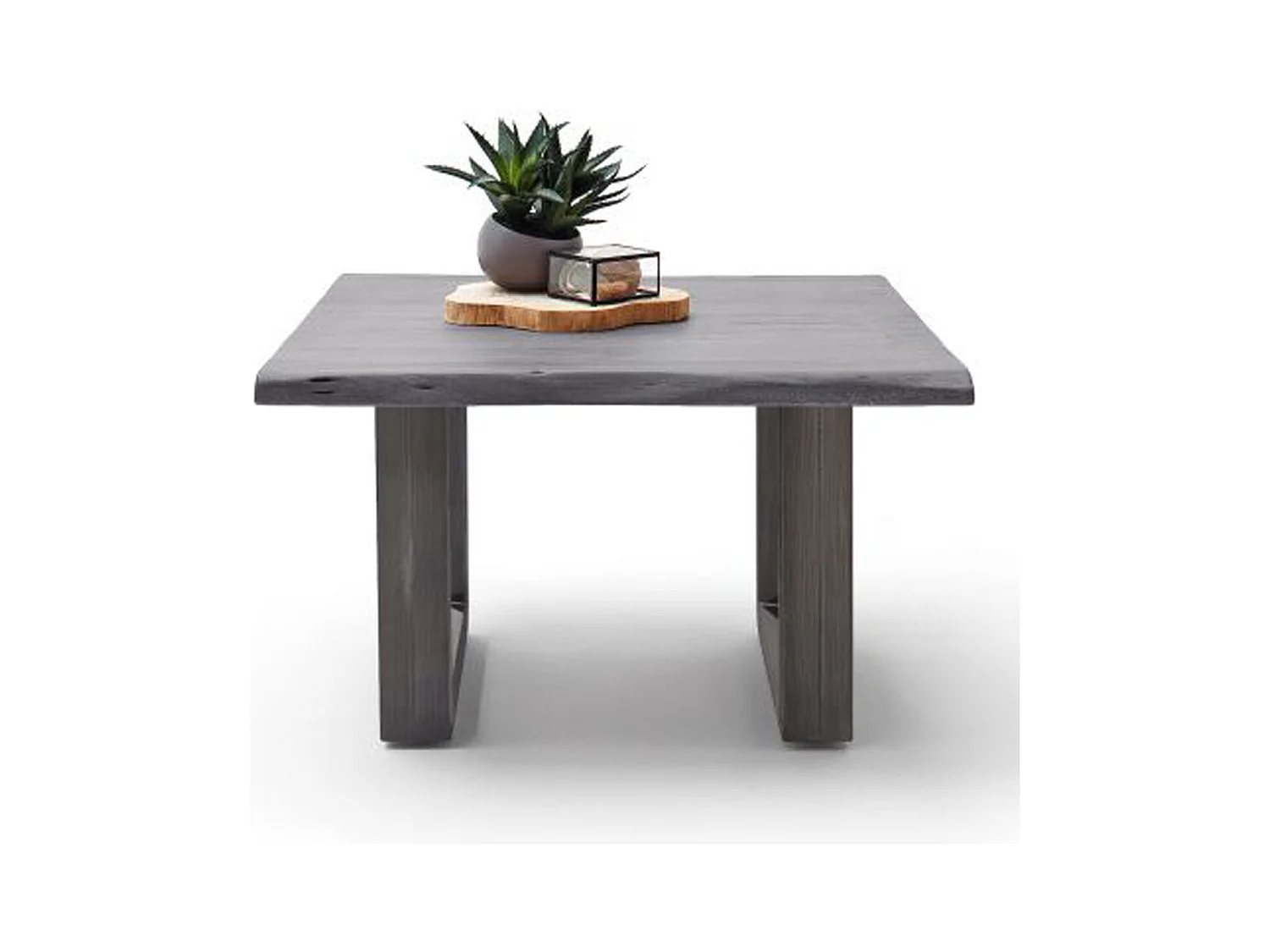 Table basse en bois d'acacia massif gris et acier antique - L.75 x H.45 x P.75 cm