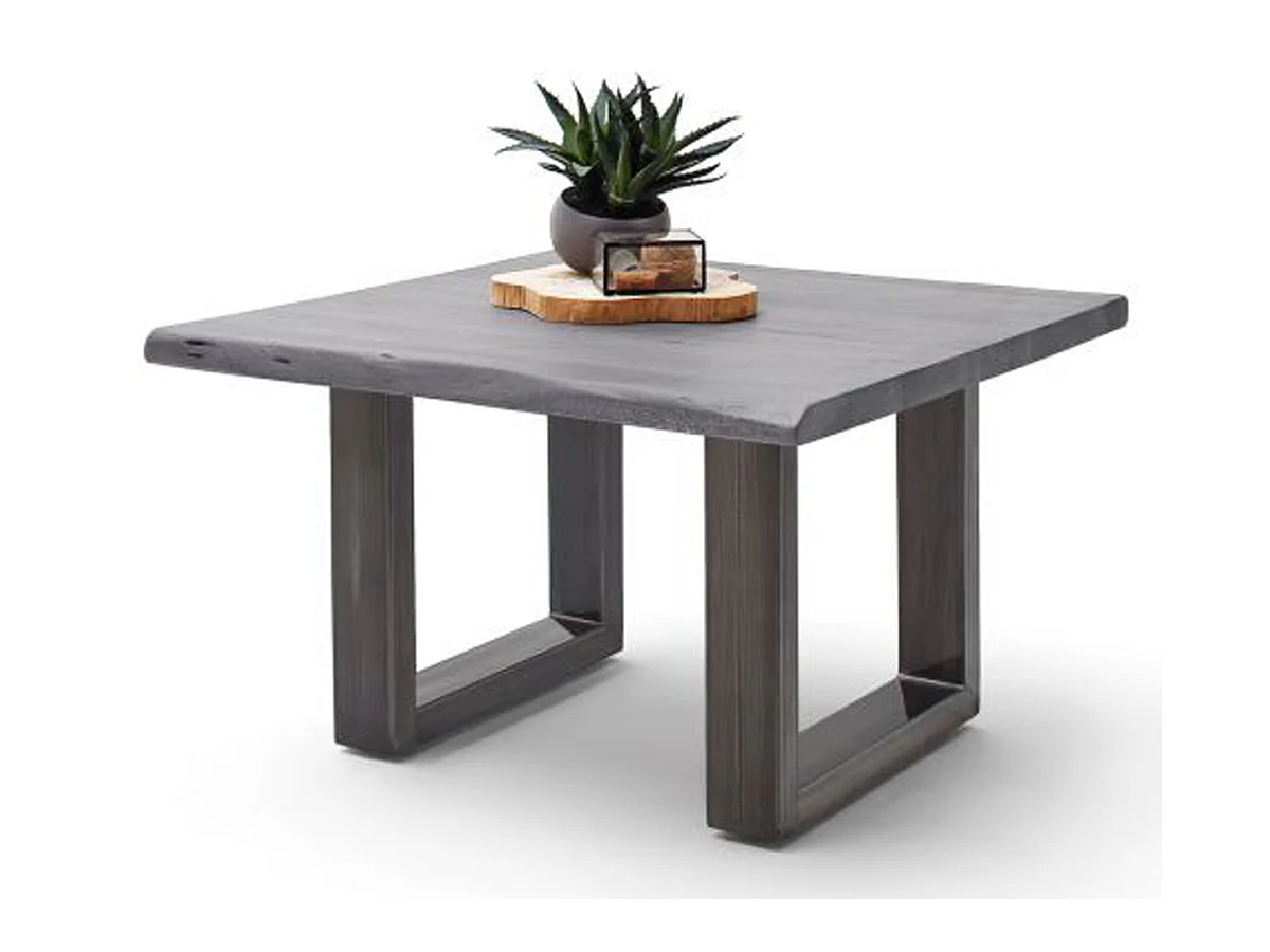 Table basse en bois d'acacia massif gris et acier antique - L.75 x H.45 x P.75 cm