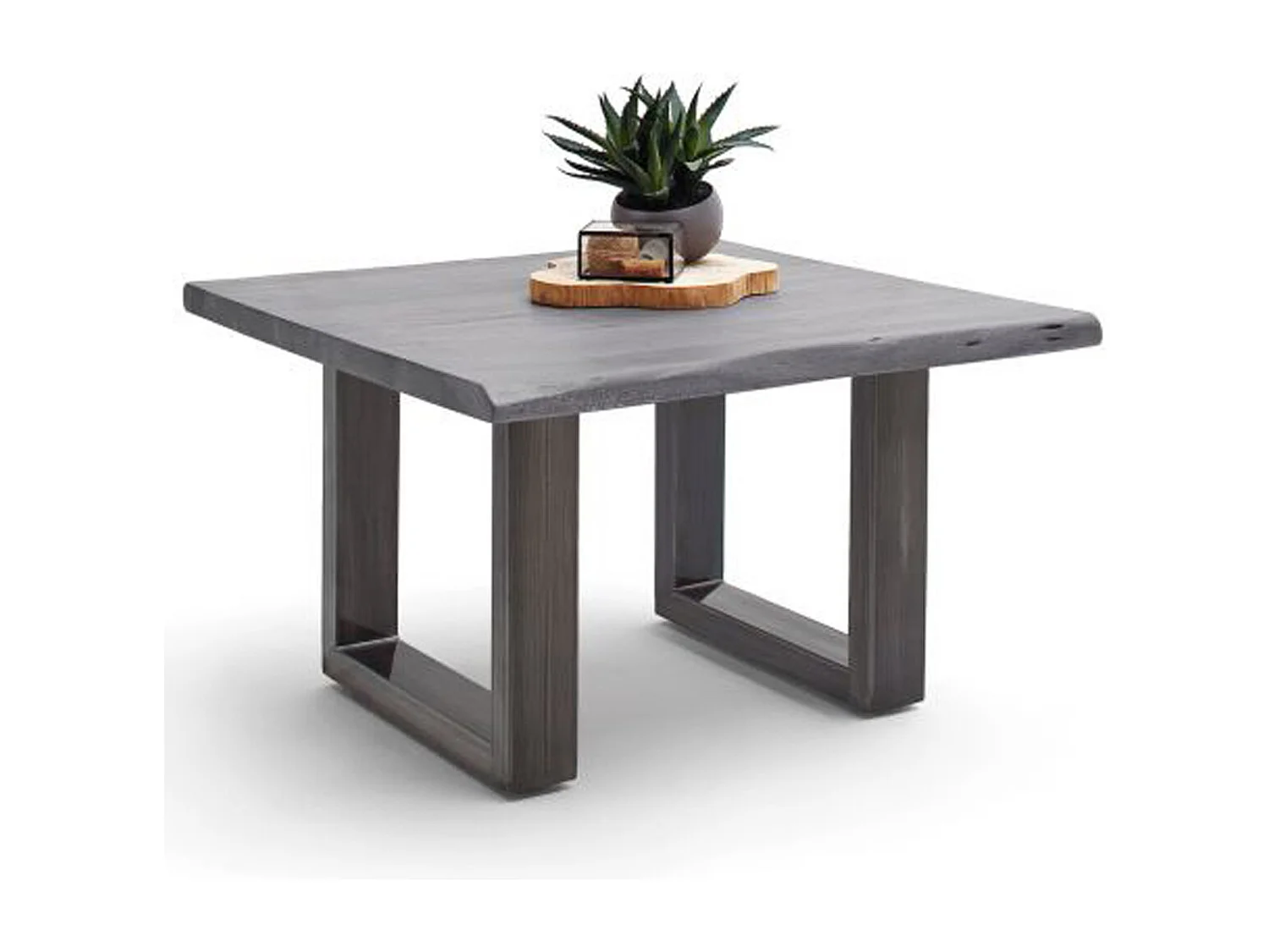 Table basse en bois d'acacia massif gris et acier antique - L.75 x H.45 x P.75 cm