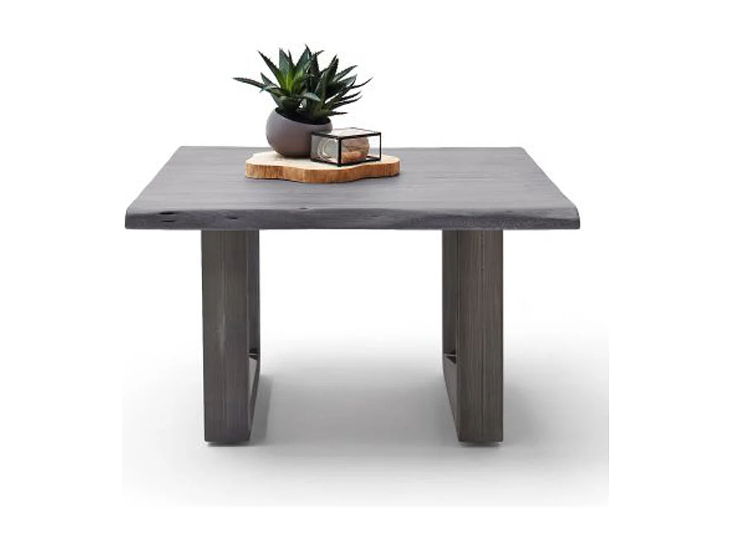 Table basse en bois d'acacia massif gris et acier antique - L.75 x H.45 x P.75 cm