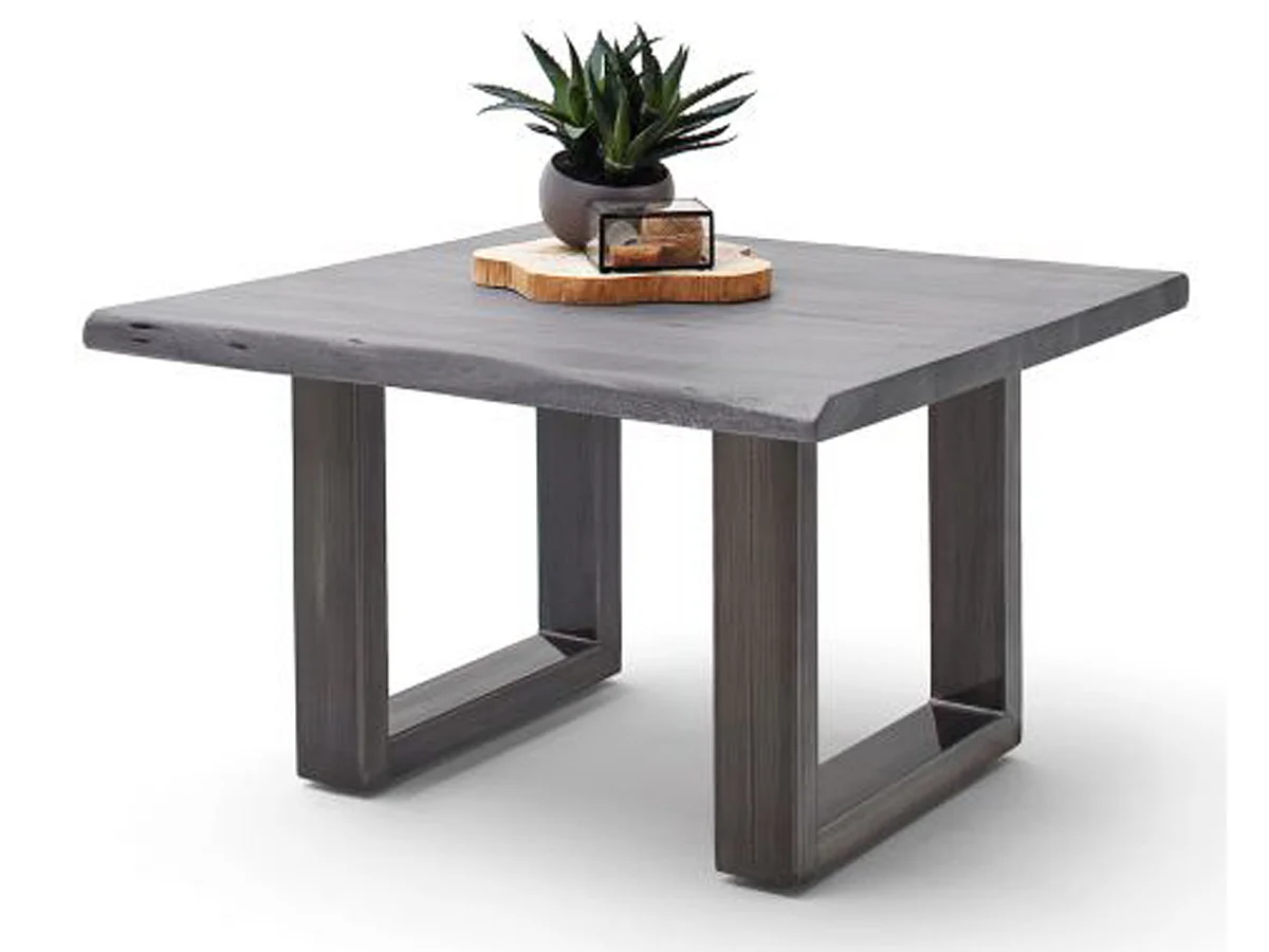 Table basse en bois d'acacia massif gris et acier antique - L.75 x H.45 x P.75 cm