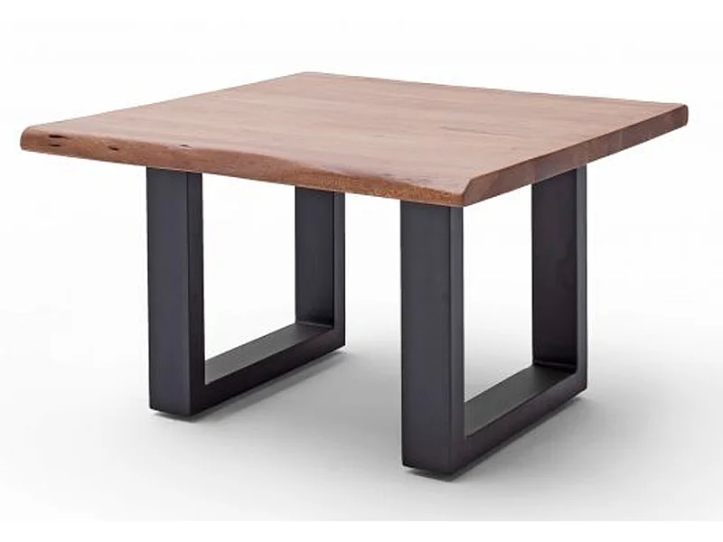 Table basse en bois d'acacia massif noyer et acier anthracite - L.75 x H.45 x P.75 cm