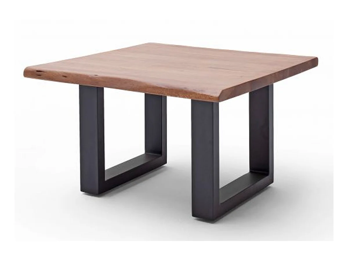 Table basse en bois d'acacia massif noyer et acier anthracite - L.75 x H.45 x P.75 cm