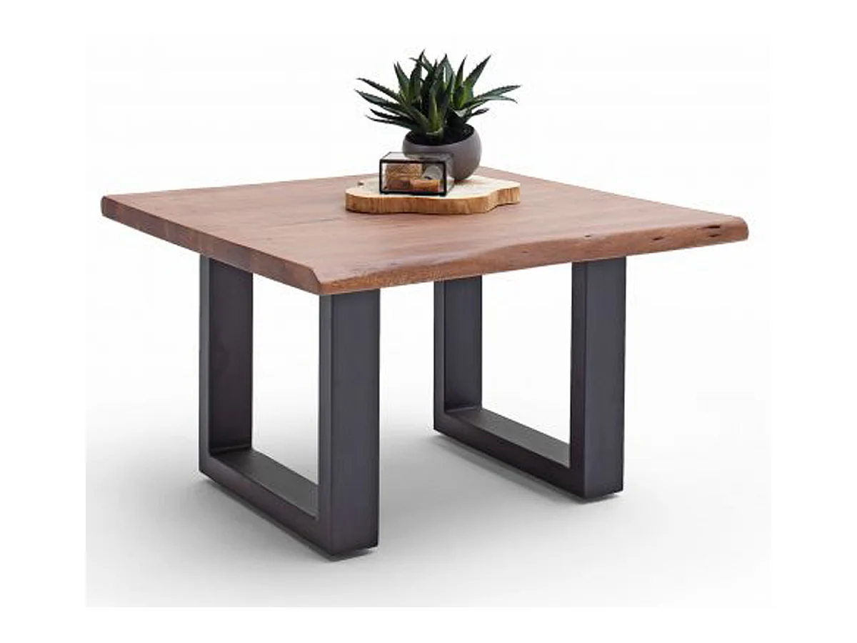 Table basse en bois d'acacia massif noyer et acier anthracite - L.75 x H.45 x P.75 cm