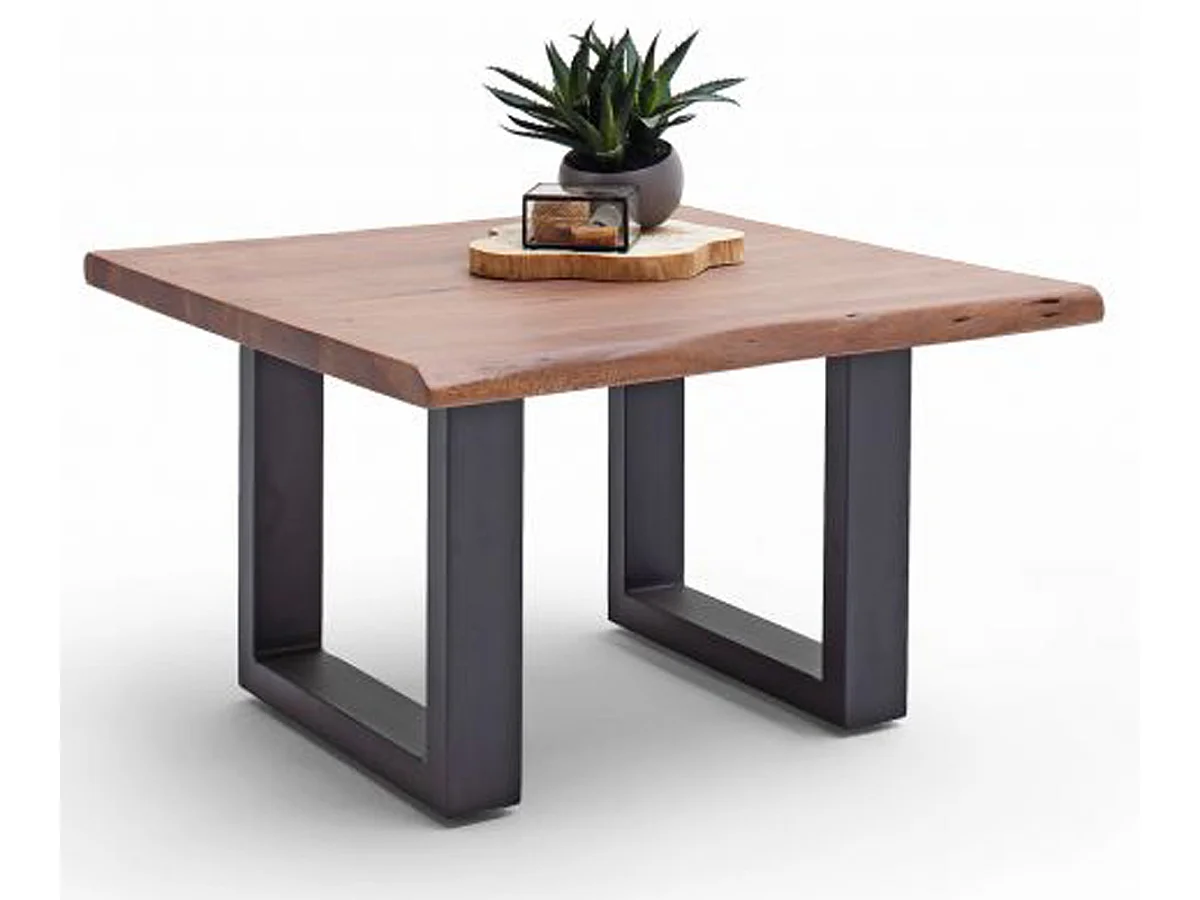 Table basse en bois d'acacia massif noyer et acier anthracite - L.75 x H.45 x P.75 cm