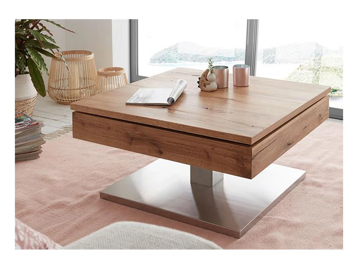 Table basse design en chêne noueux - 75 x 38 x 75 cm