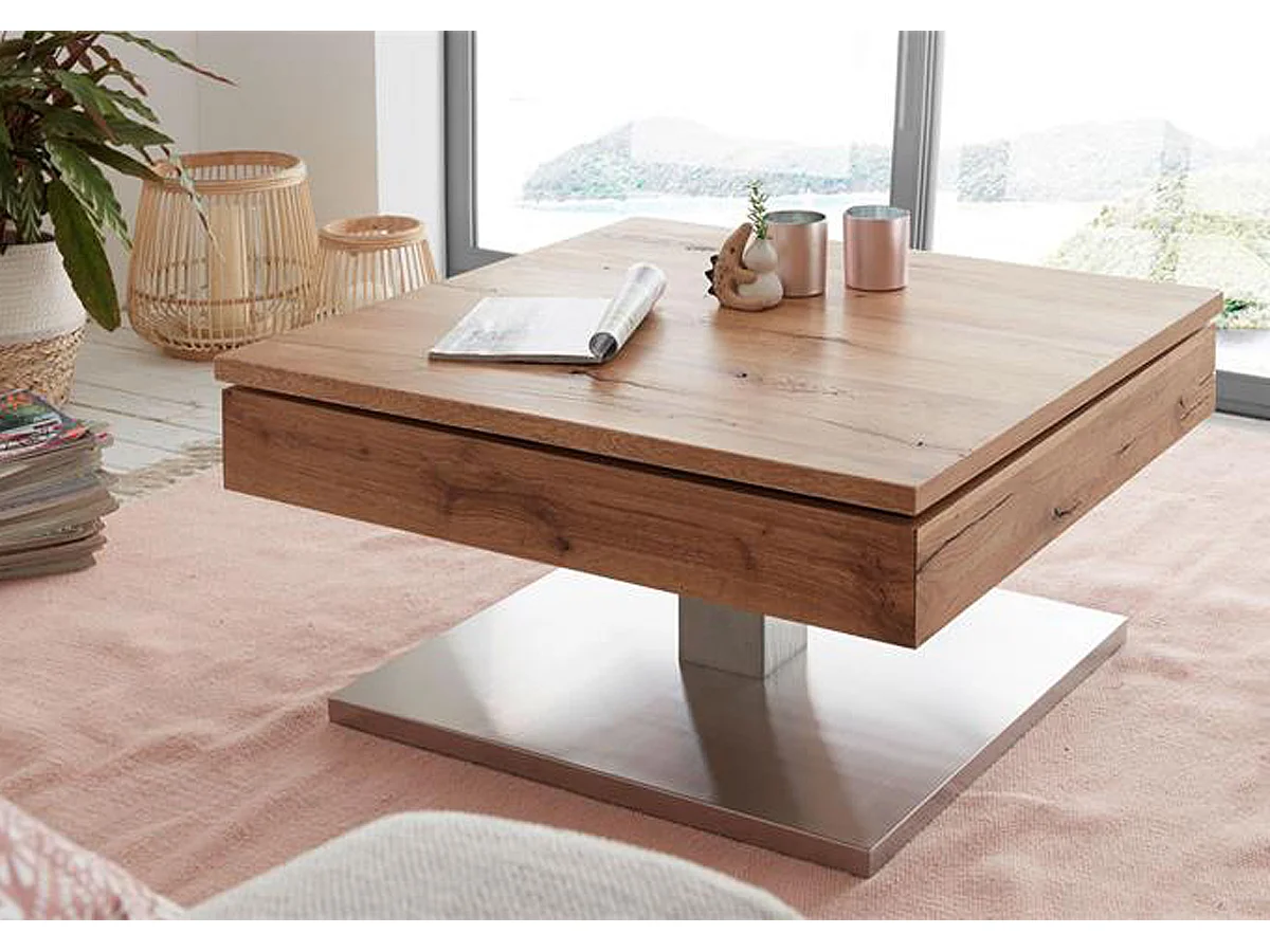 Table basse design en chêne noueux - 75 x 38 x 75 cm