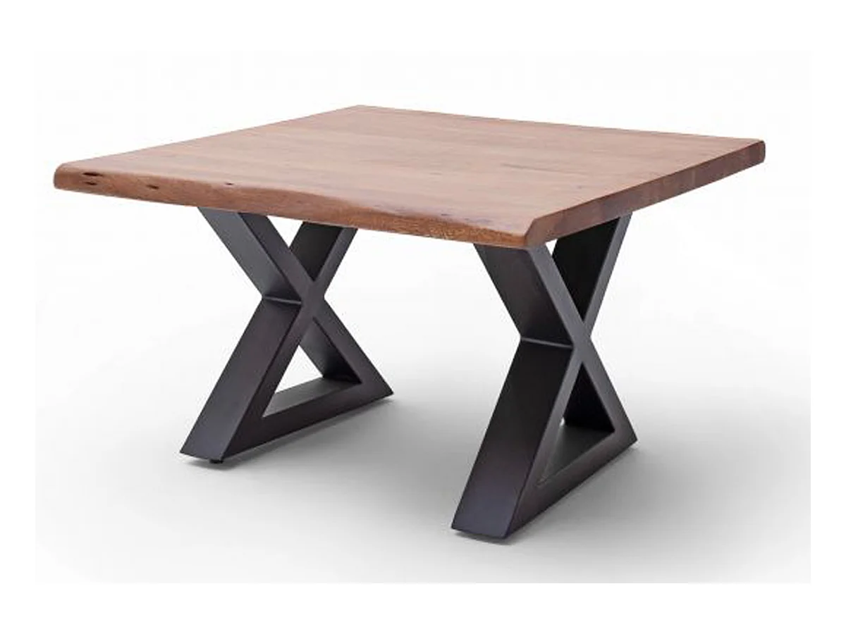 Table basse en bois d'acacia massif noyer / acier anthracite - L.75 x H.45 x P.75 cm