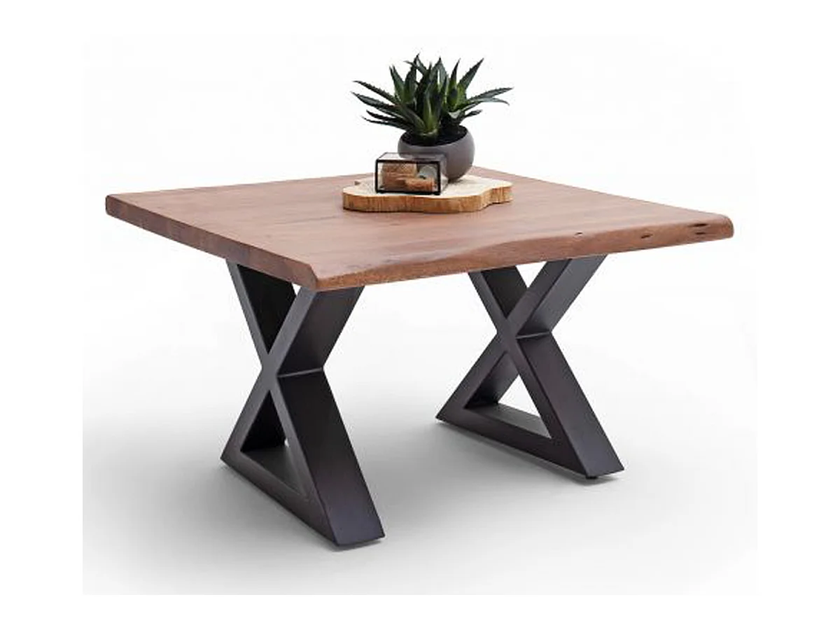 Table basse en bois d'acacia massif noyer / acier anthracite - L.75 x H.45 x P.75 cm