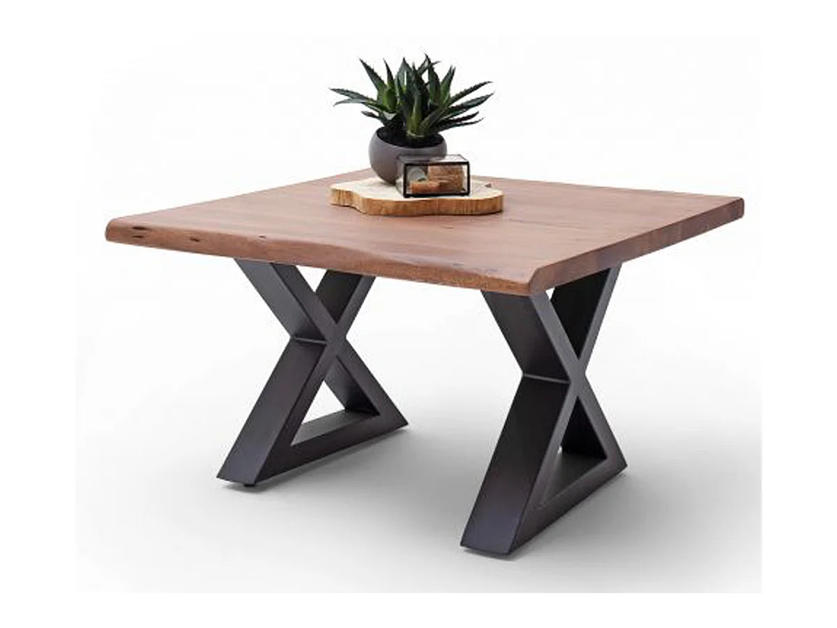 Table basse en bois d'acacia massif noyer / acier anthracite - L.75 x H.45 x P.75 cm