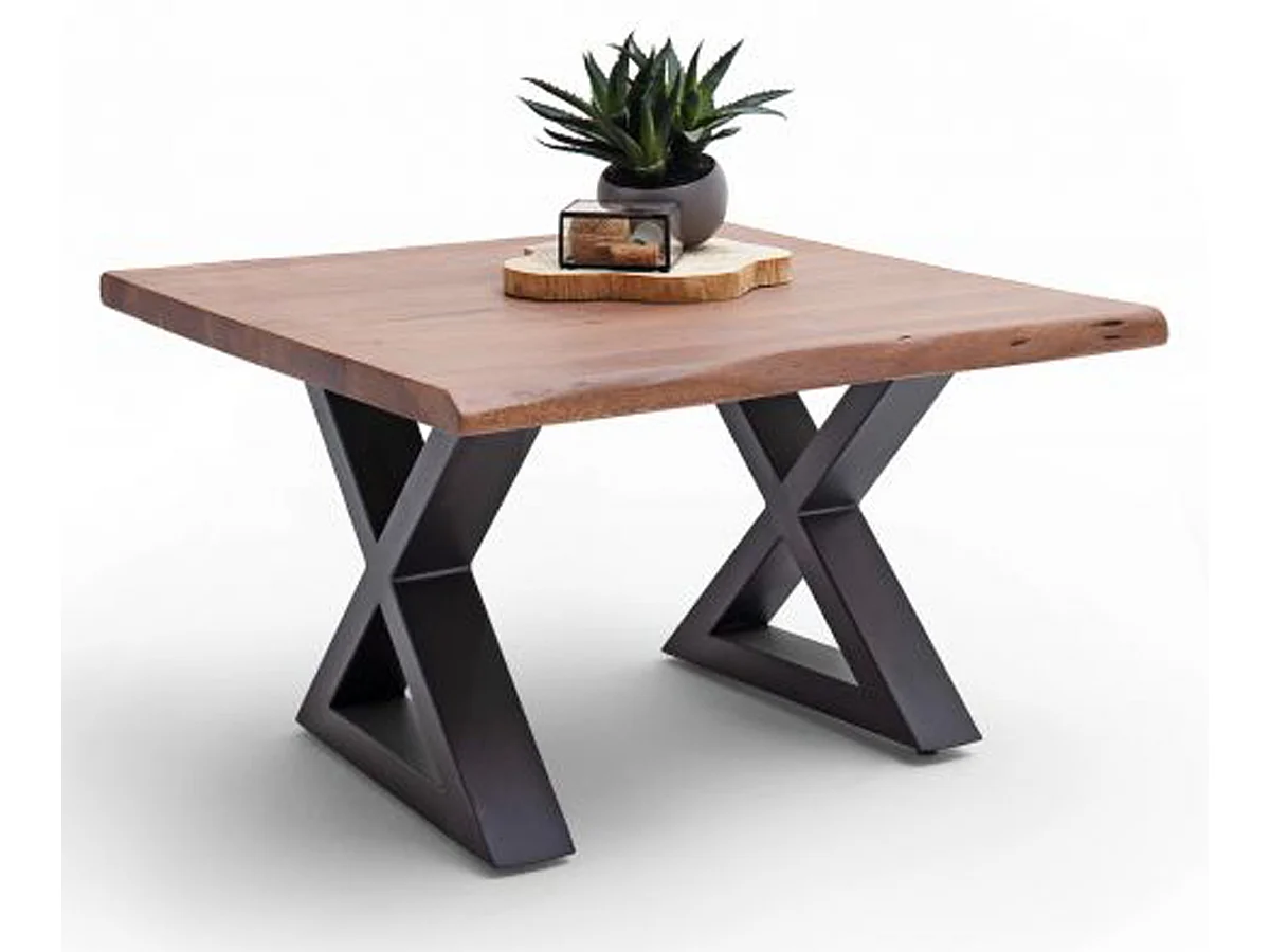 Table basse en bois d'acacia massif noyer / acier anthracite - L.75 x H.45 x P.75 cm