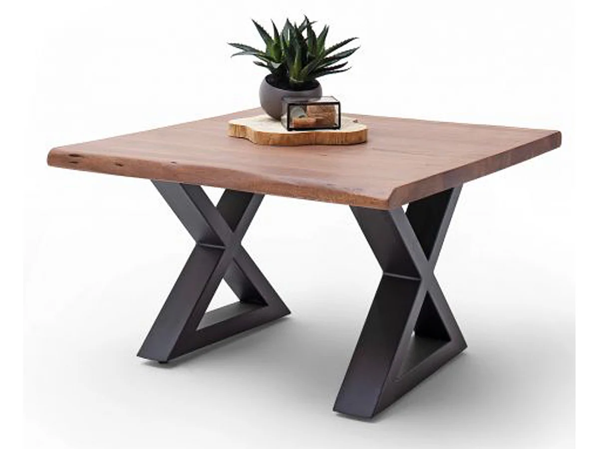 Table basse en bois d'acacia massif noyer / acier anthracite - L.75 x H.45 x P.75 cm