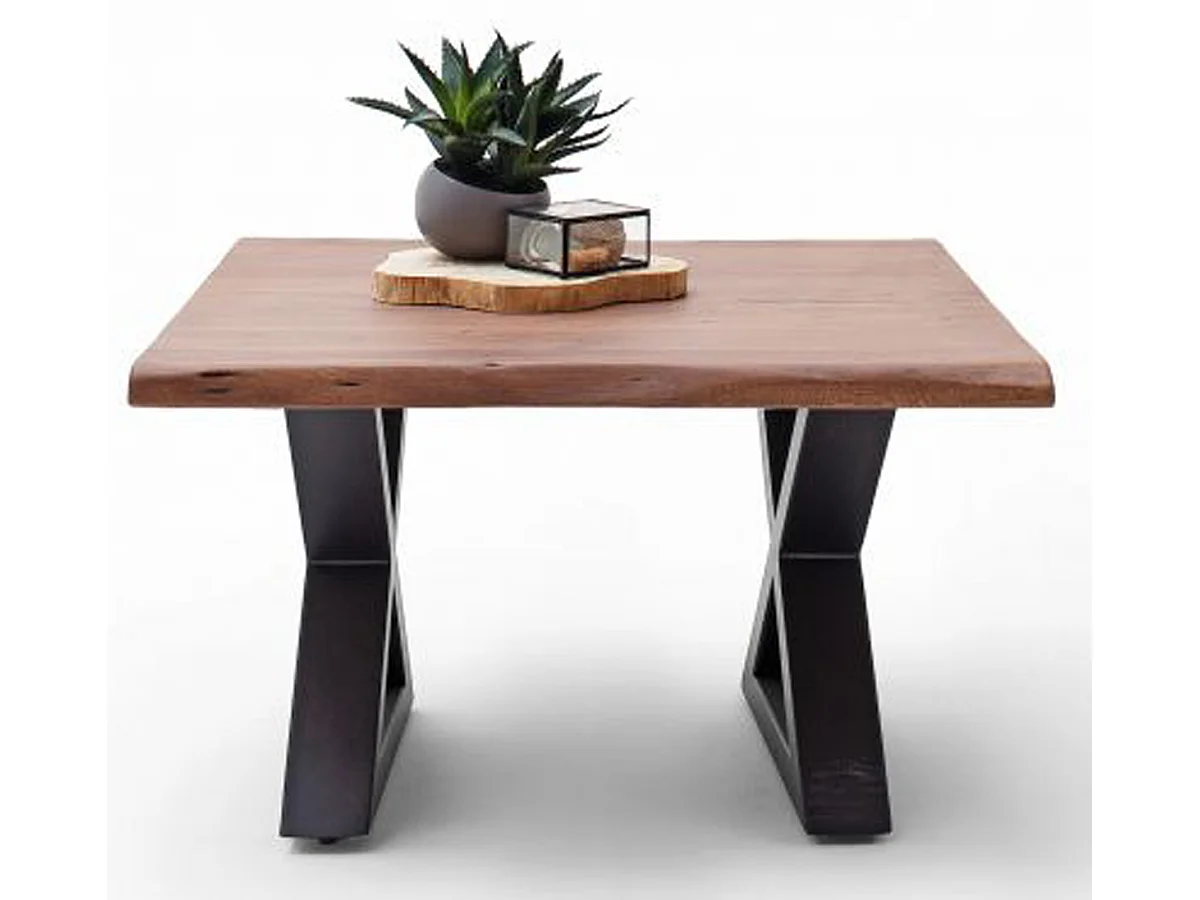 Table basse en bois d'acacia massif noyer / acier anthracite - L.75 x H.45 x P.75 cm