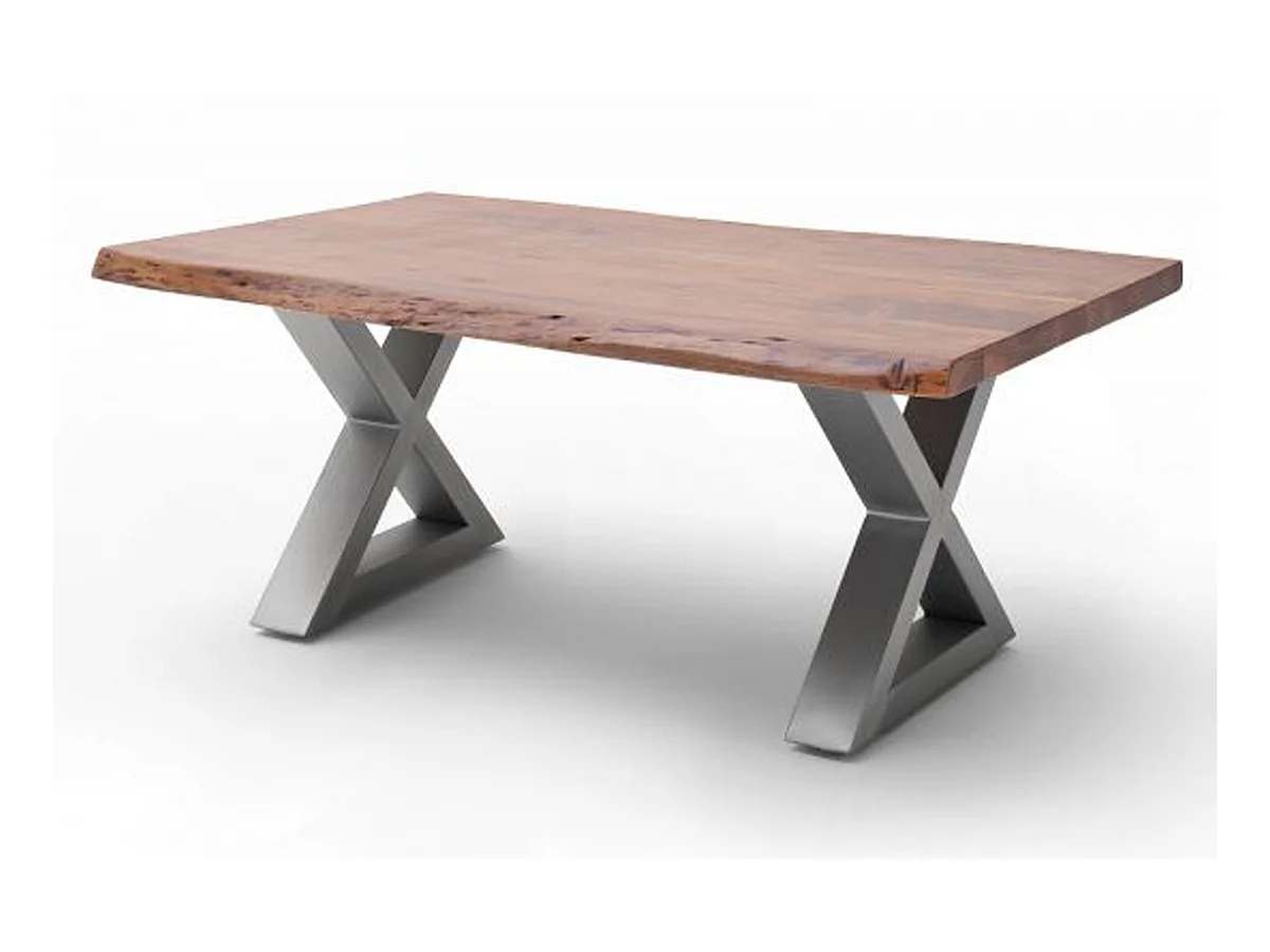 Table basse en bois d'acacia massif noyer / acier inoxydable - L.110 x H.45 x P.70 cm