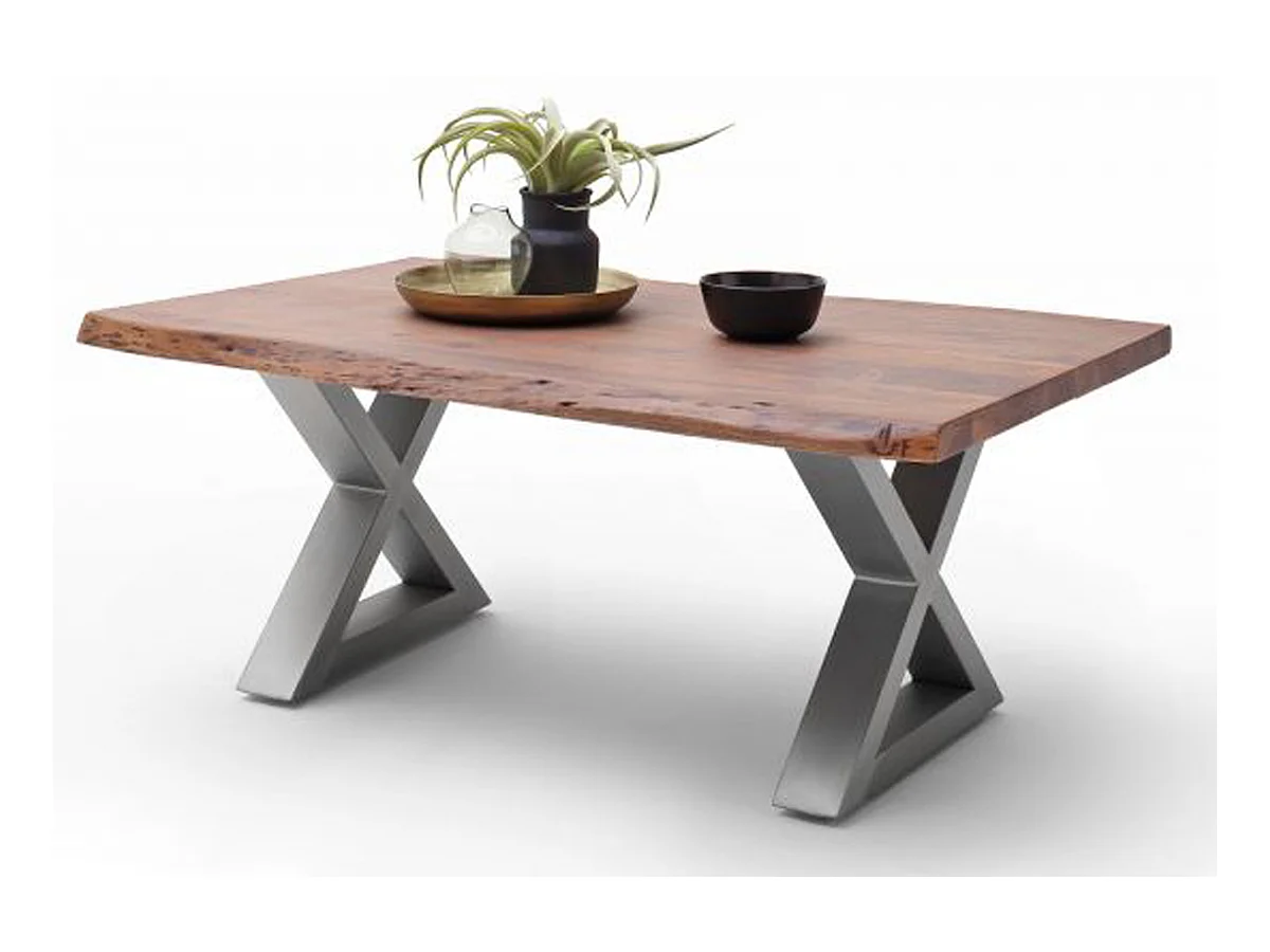 Table basse en bois d'acacia massif noyer / acier inoxydable - L.110 x H.45 x P.70 cm