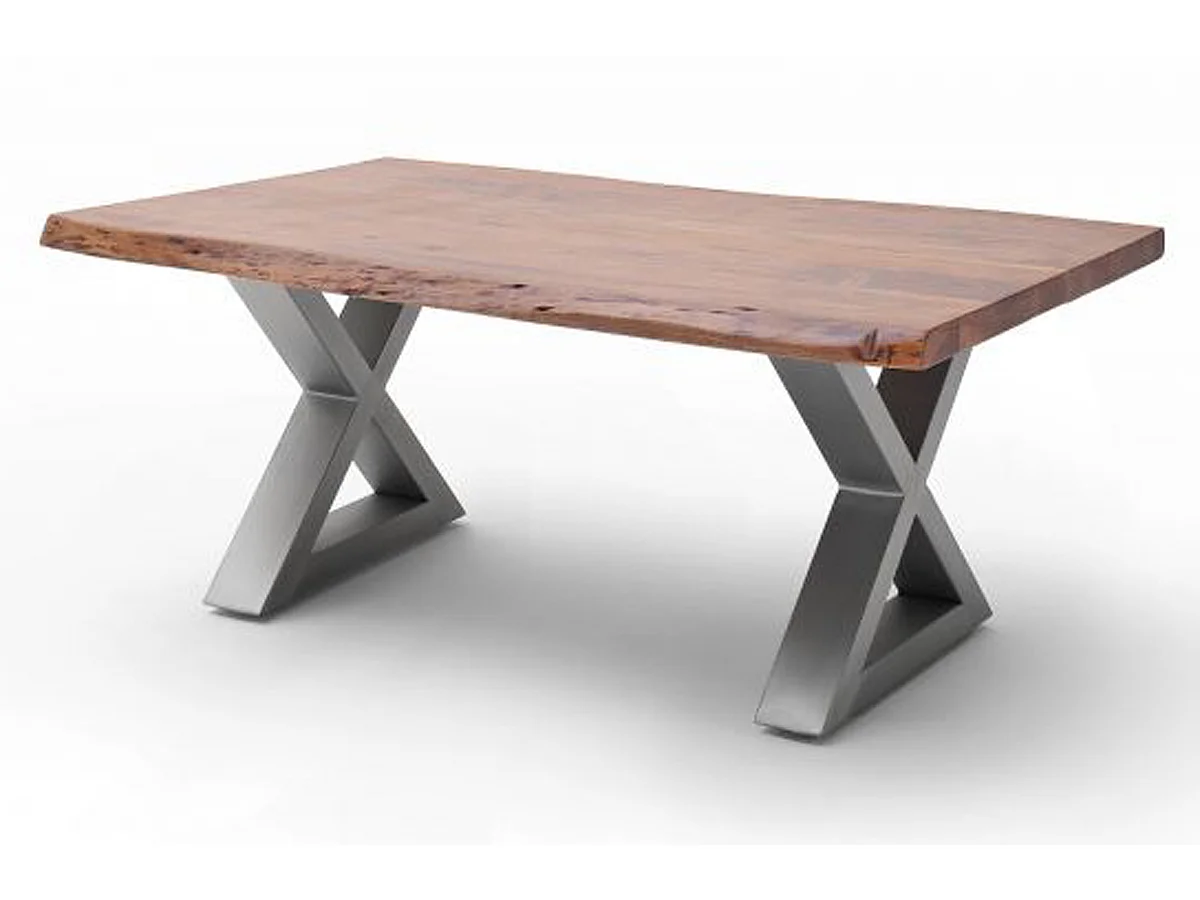 Table basse en bois d'acacia massif noyer / acier inoxydable - L.110 x H.45 x P.70 cm