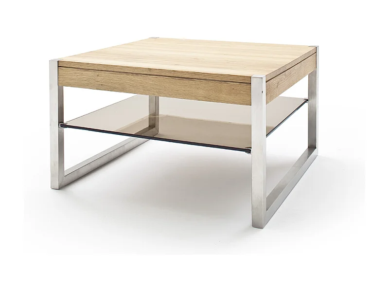 Table basse en chêne massif et verre - L65 x H38 x P65 cm